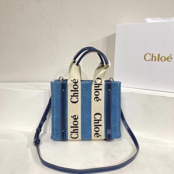 Small/Medium Woody Tote Bag In Linen-blue