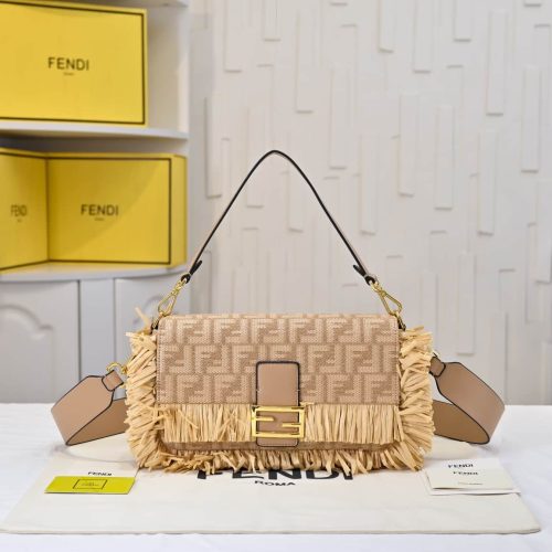 Baguette Beige denim-effect FF jacquard bag (1)