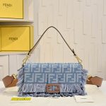 Baguette Blue denim-effect FF jacquard bag (1)