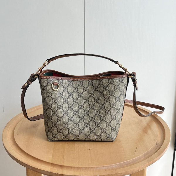 GG Emblem small bucket bag beige-brown