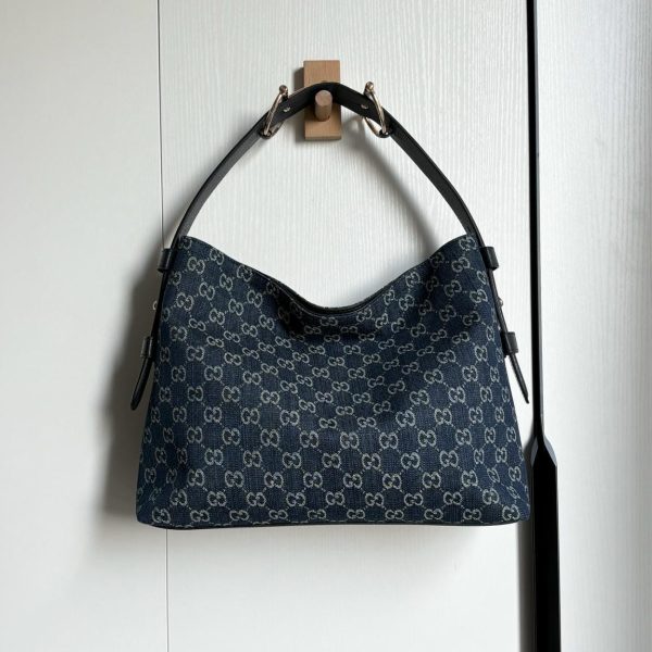 Gucci Beatrix Embossed GG Denim Blue medium tote bag