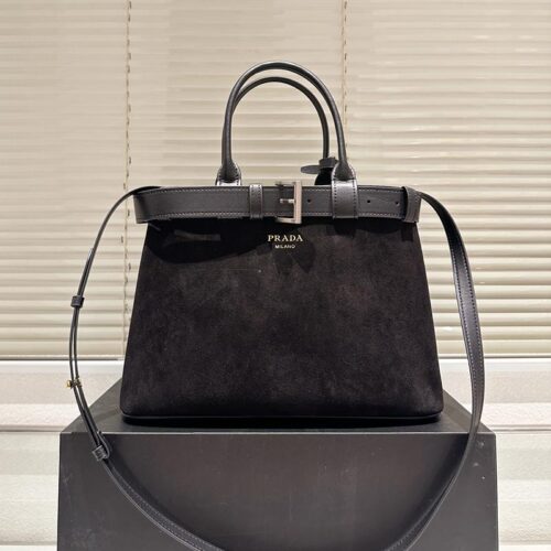 Prada Buckle medium suede bag with belt (1)