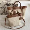Prada Small Medium Woven Fabric and Leather Tote Bag (0)