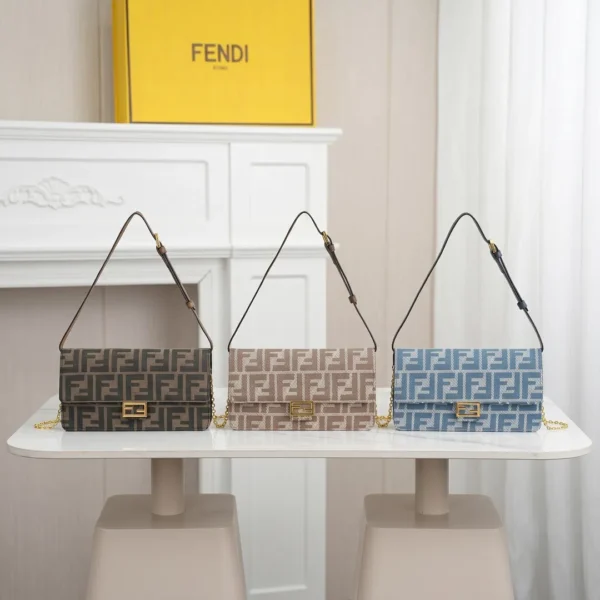 Wallet On Chain Baguette denim-effect FF jacquard wallet