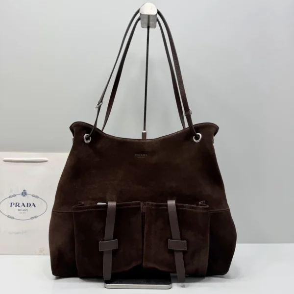 Prada Route large leather bag suede coffee