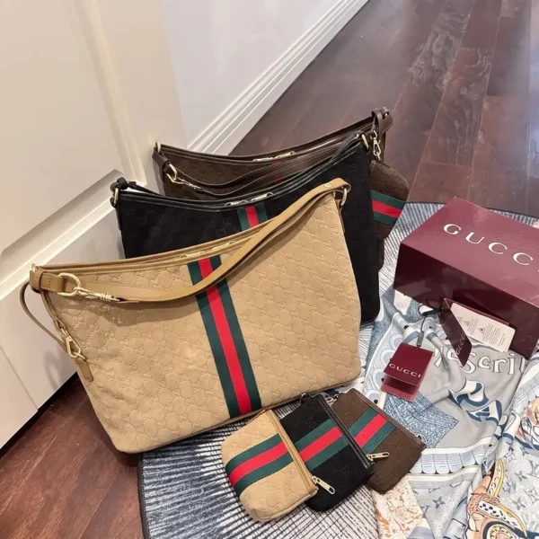 Large shoulder bag with Web Suede with box