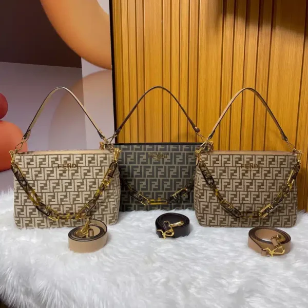 Fendi O'Lock Zip Shoulder Bag in Grey FF Chenille