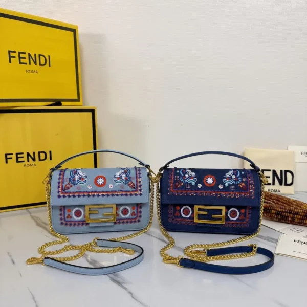 Baguette Mini blue denim bag with multicolour embroidery